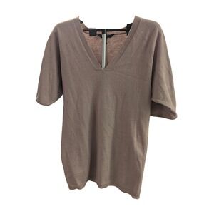 BCBGMAXAZRIA Mauve Rose V-Neck Knit Sweater Dolman Short Sleeve Wool Blend Small